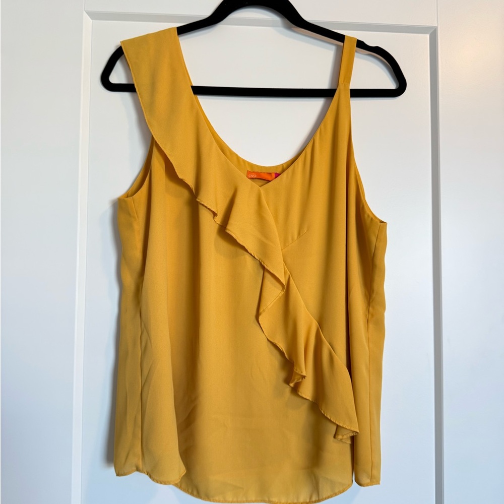 Yellow Ruffle Asymmetrical Tank - Picture 7 of 9